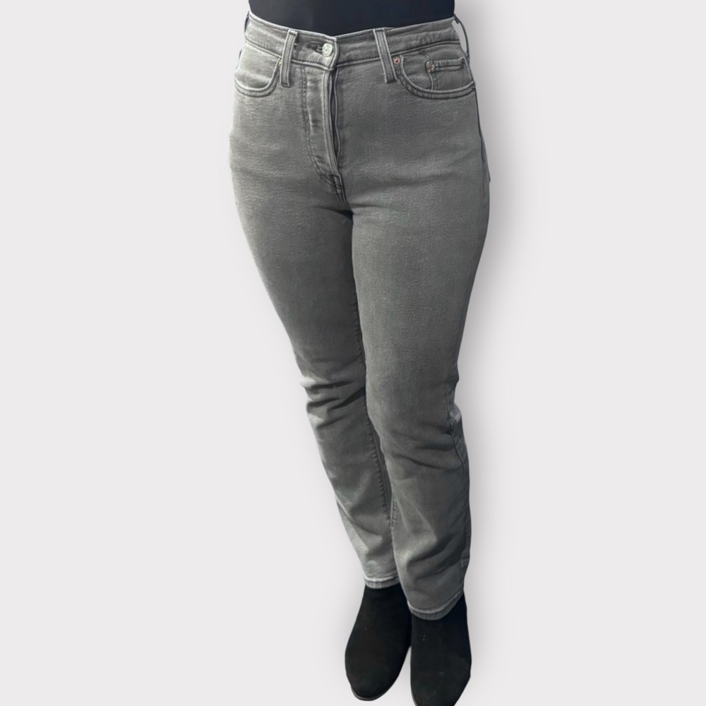 Levi’s Wedgie Straight Jeans 27 Gray Charcoal Cosmic Comet High Rise Button Fly